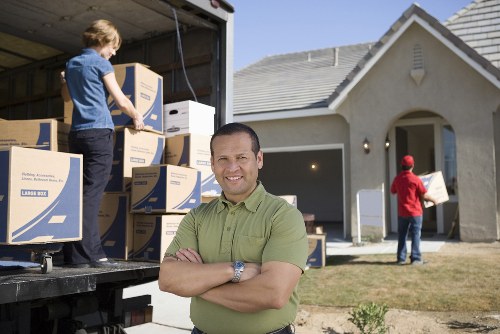 Packed boxes and furniture prepared for temporary storage in Manorpark